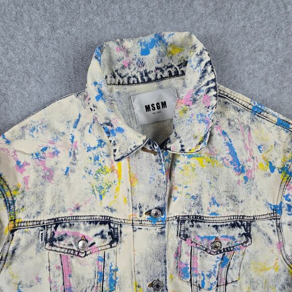 MSGM Jean Multicolor G-Jacket Size 42 US M/8 White Paint Splatter Made in Italy - Picture 12 of 16